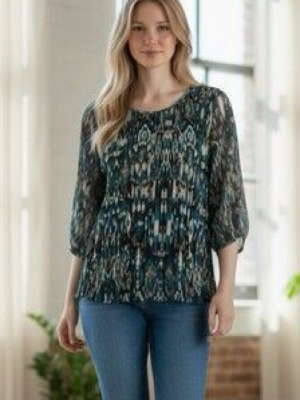 Soft Surroundings Size 1X Geometric Top 3/4 Sleeve